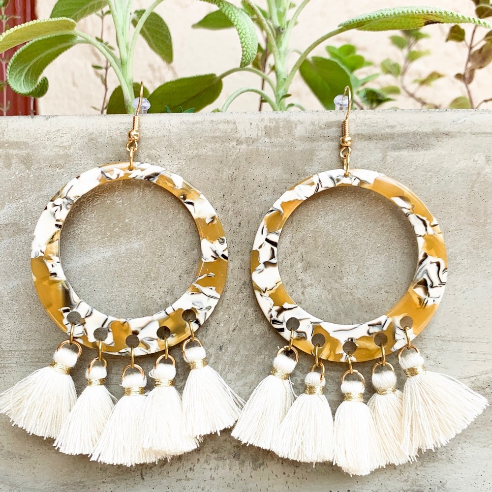 Mustard & Ivory Hoop Earrings - Picture 2 of 3